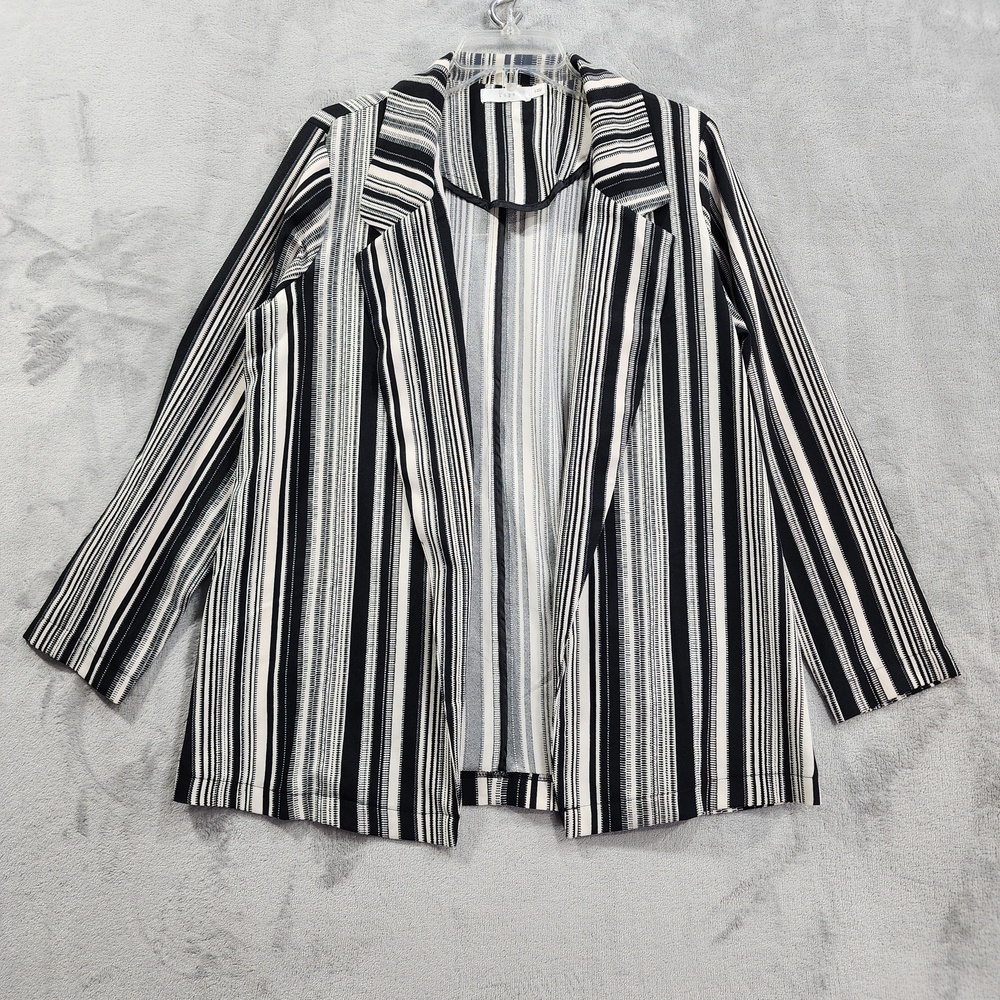 Lush Blazer Jacket Womens S Black Cream Stripe Open Front Lightweight Casual
